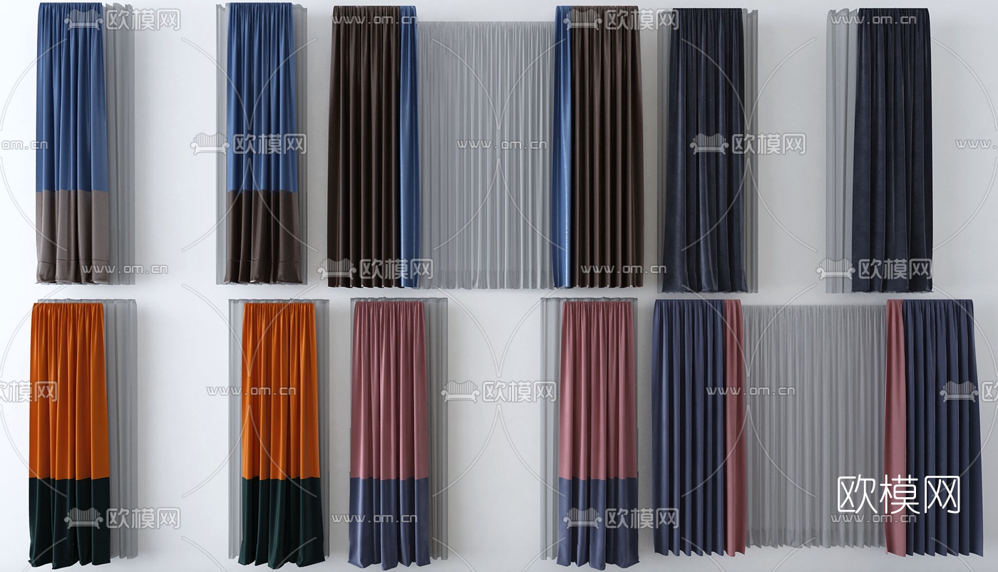 现代布艺窗帘su模型下载（渲染图1）