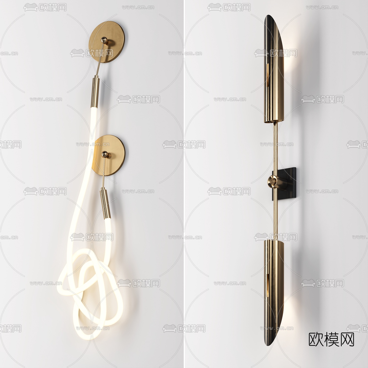 现代金属壁灯3d模型下载（渲染图2）