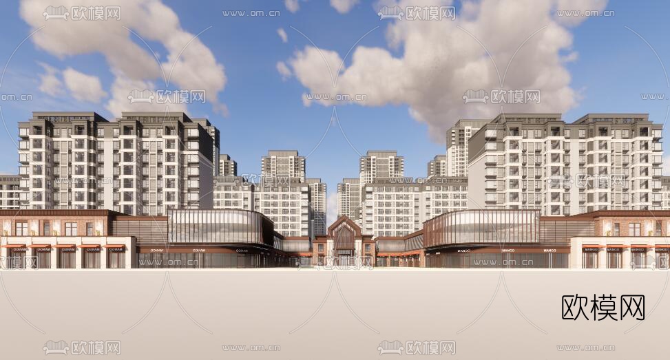 现代商住楼外观su模型下载（渲染图3）