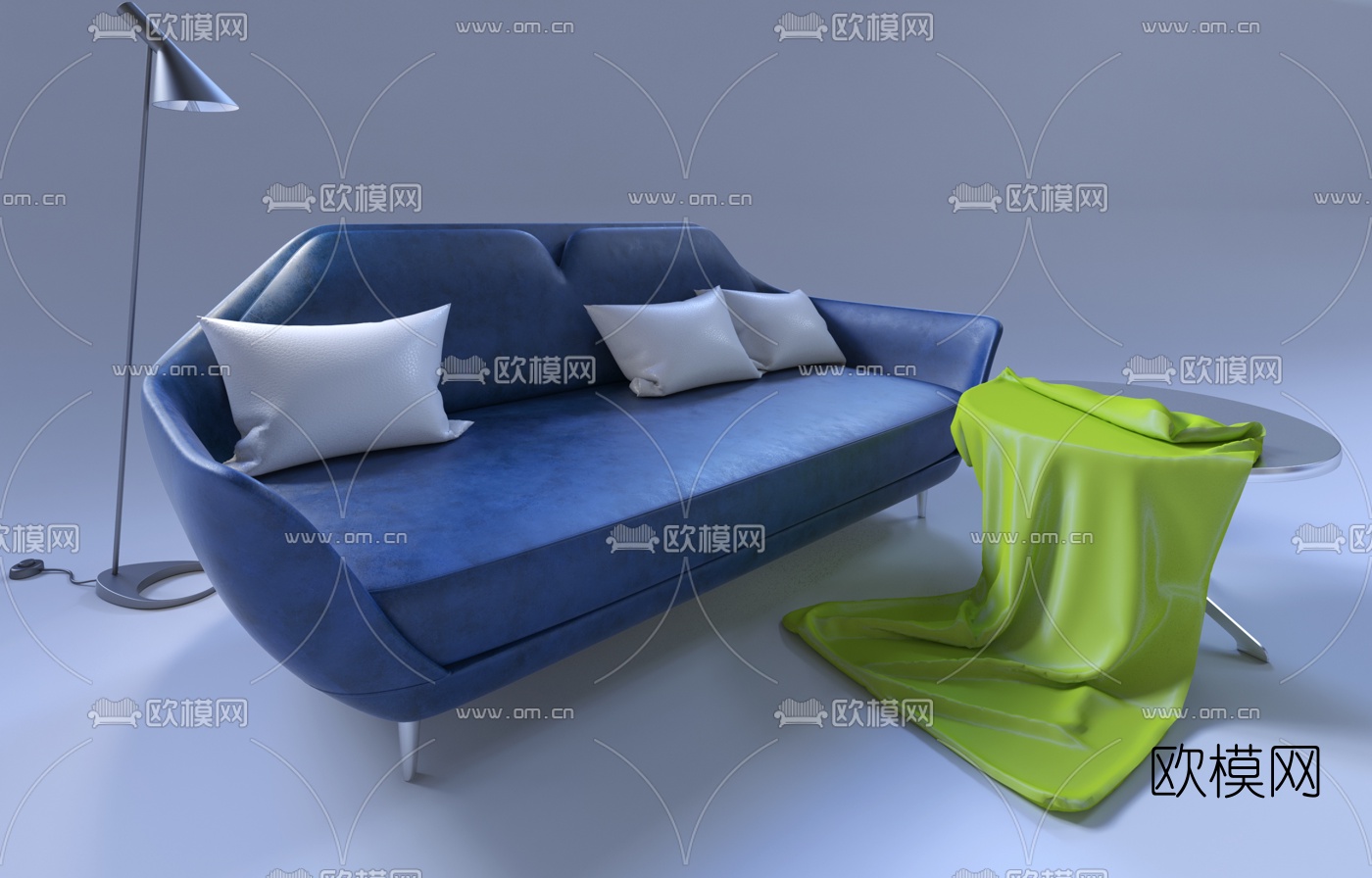 现代皮革休闲沙发免费3d模型下载（渲染图1）