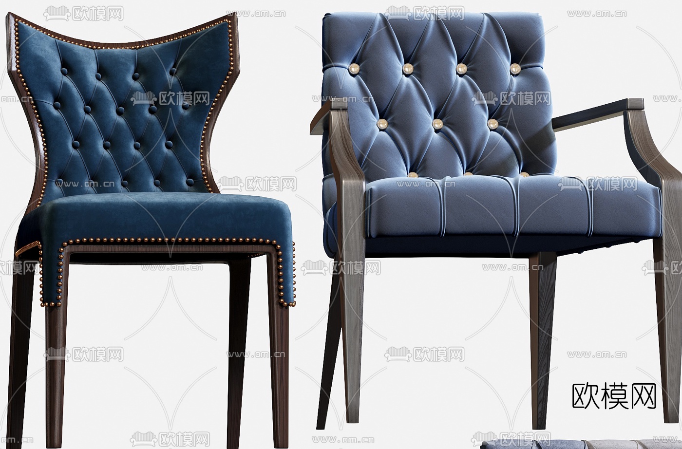 简欧绒布休闲椅单椅3d模型下载（渲染图2）