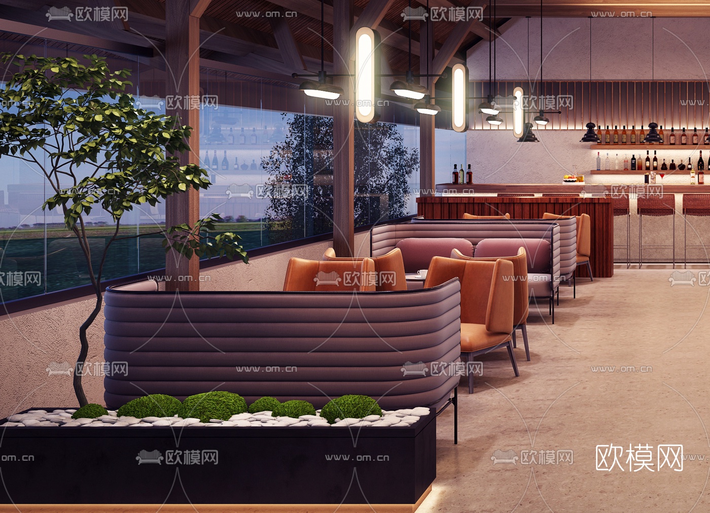 现代音乐餐吧3d模型下载（渲染图2）
