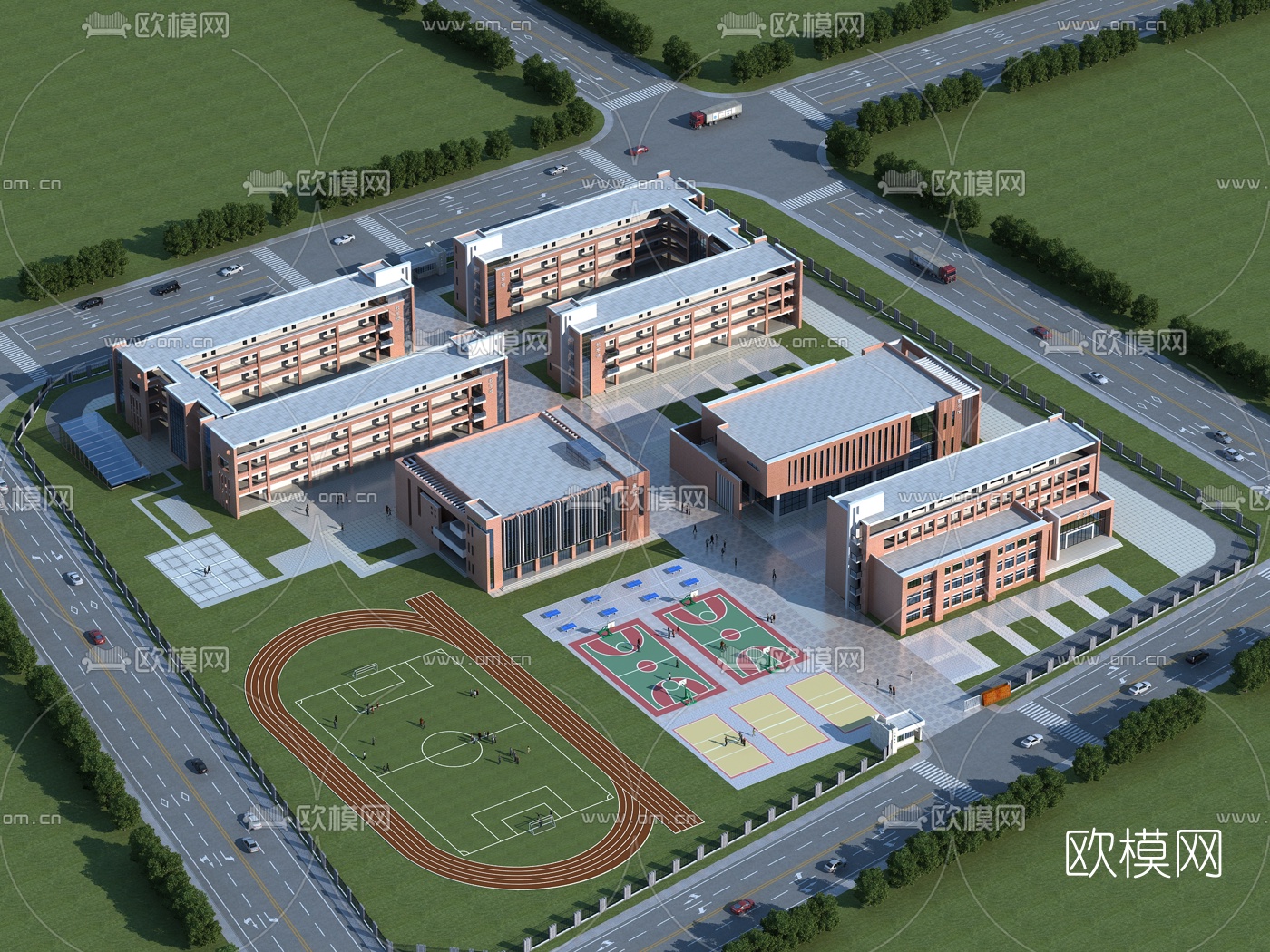 现代学校鸟瞰规划3d模型下载