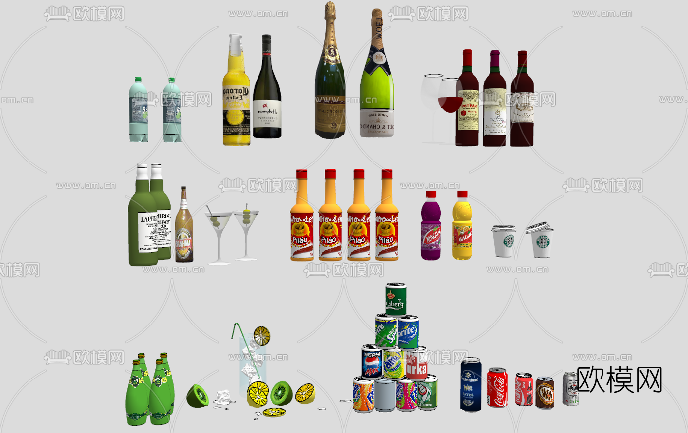 现代酒瓶饮料红酒汽水su模型下载