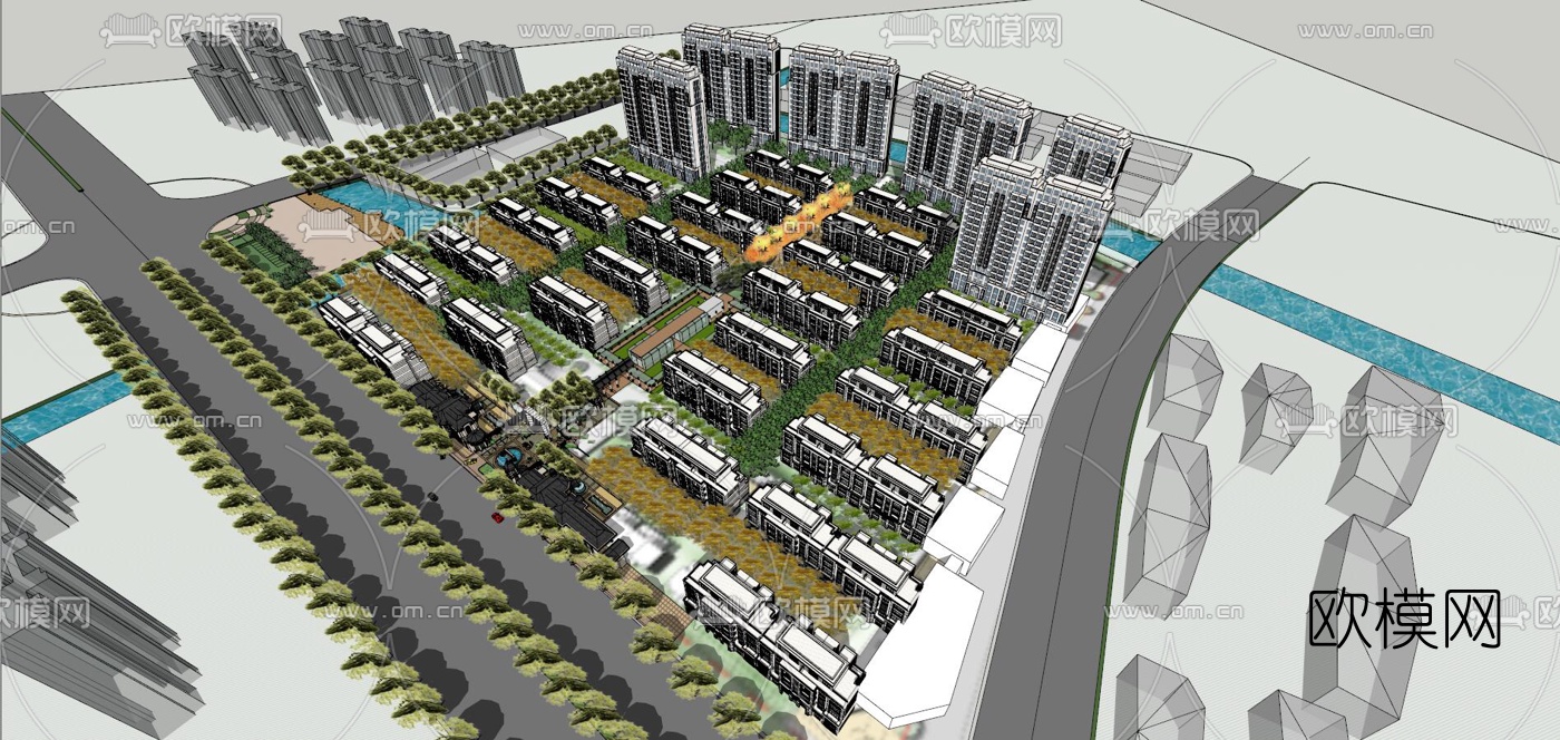 新古典小区住宅园林景观su模型下载（渲染图3）