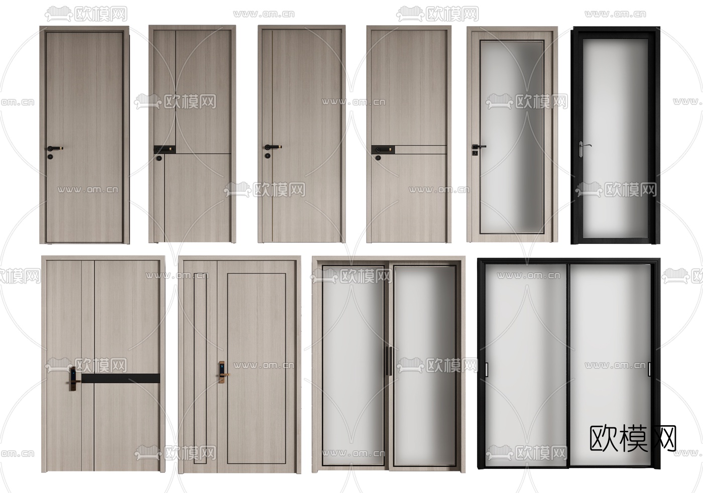 现代推拉门子母门厨卫门su模型下载（渲染图1）