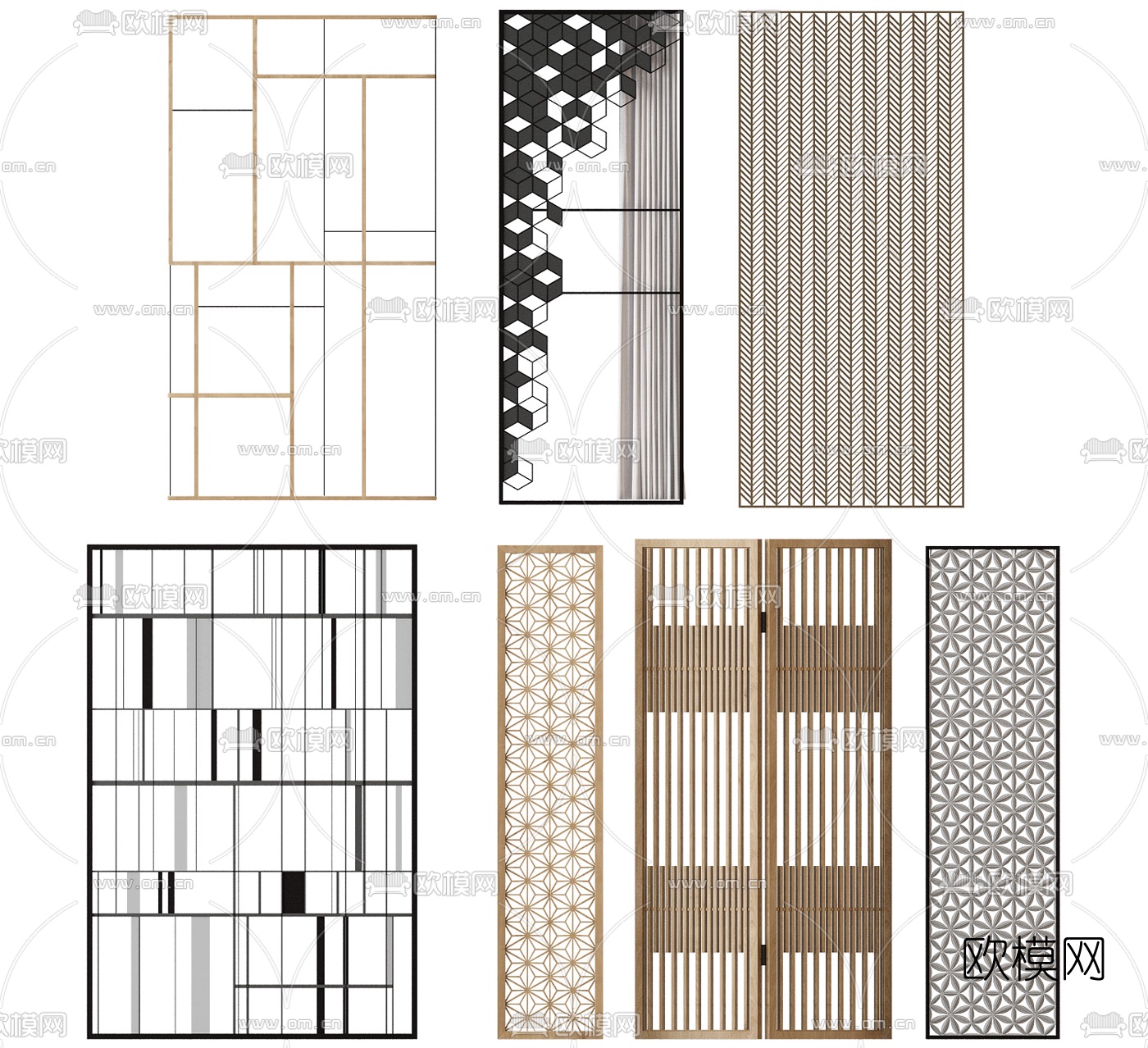 现代花格屏风隔断3d模型下载