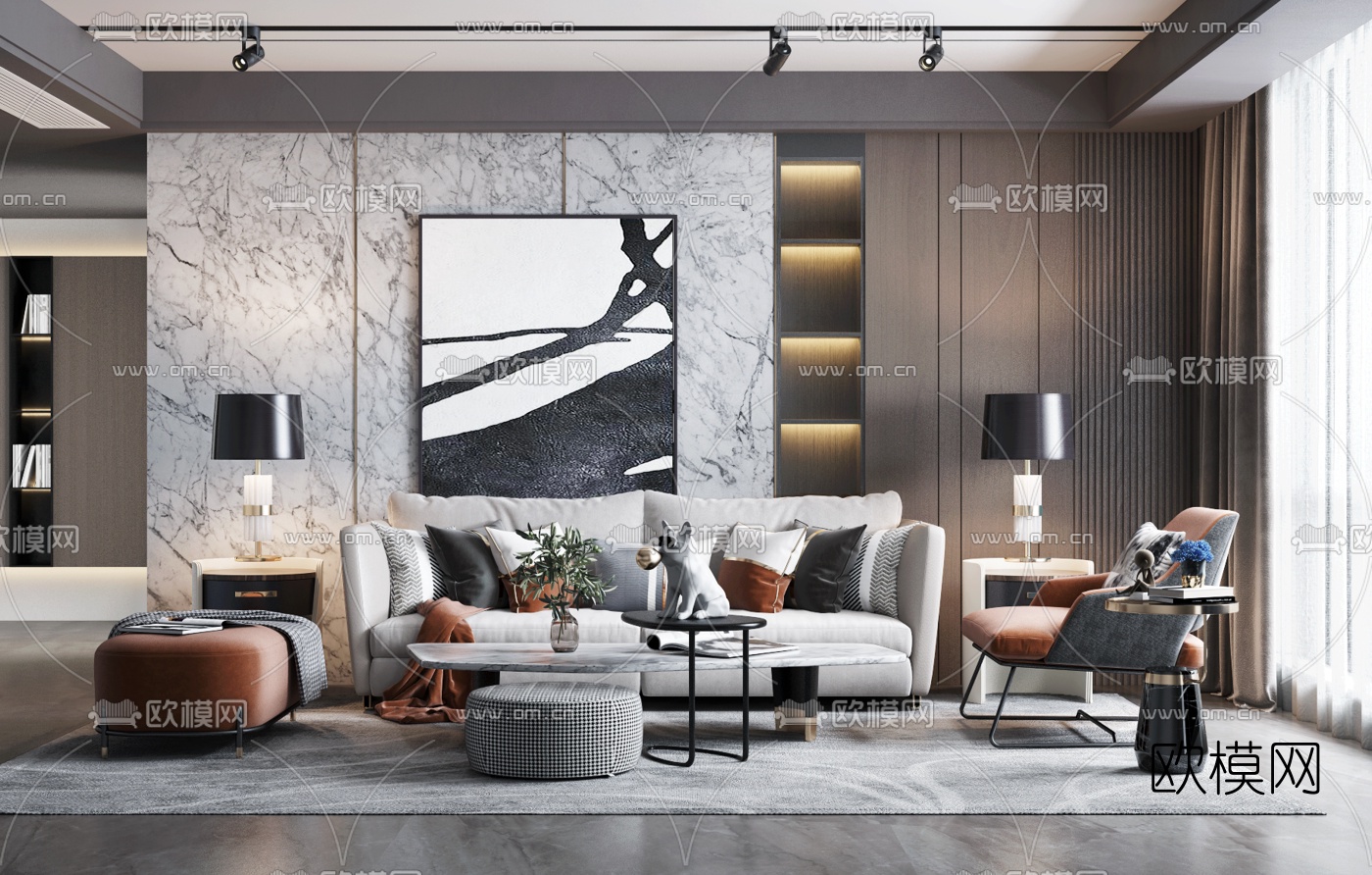 现代布艺沙发组合3d模型下载