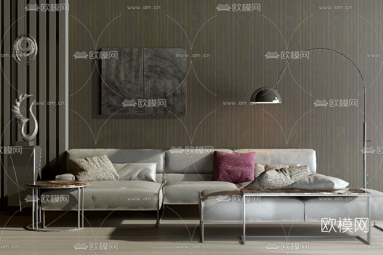 现代布艺转角多人沙发su模型下载（渲染图1）