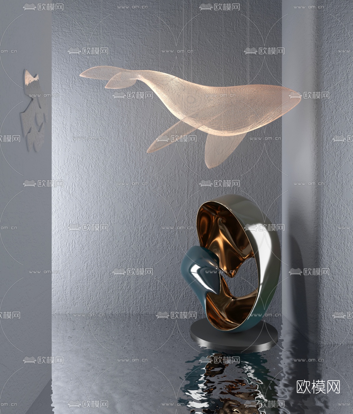 现代鲸鱼金属雕塑3d模型下载