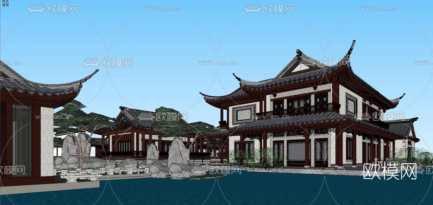 中式古建园林外观su模型