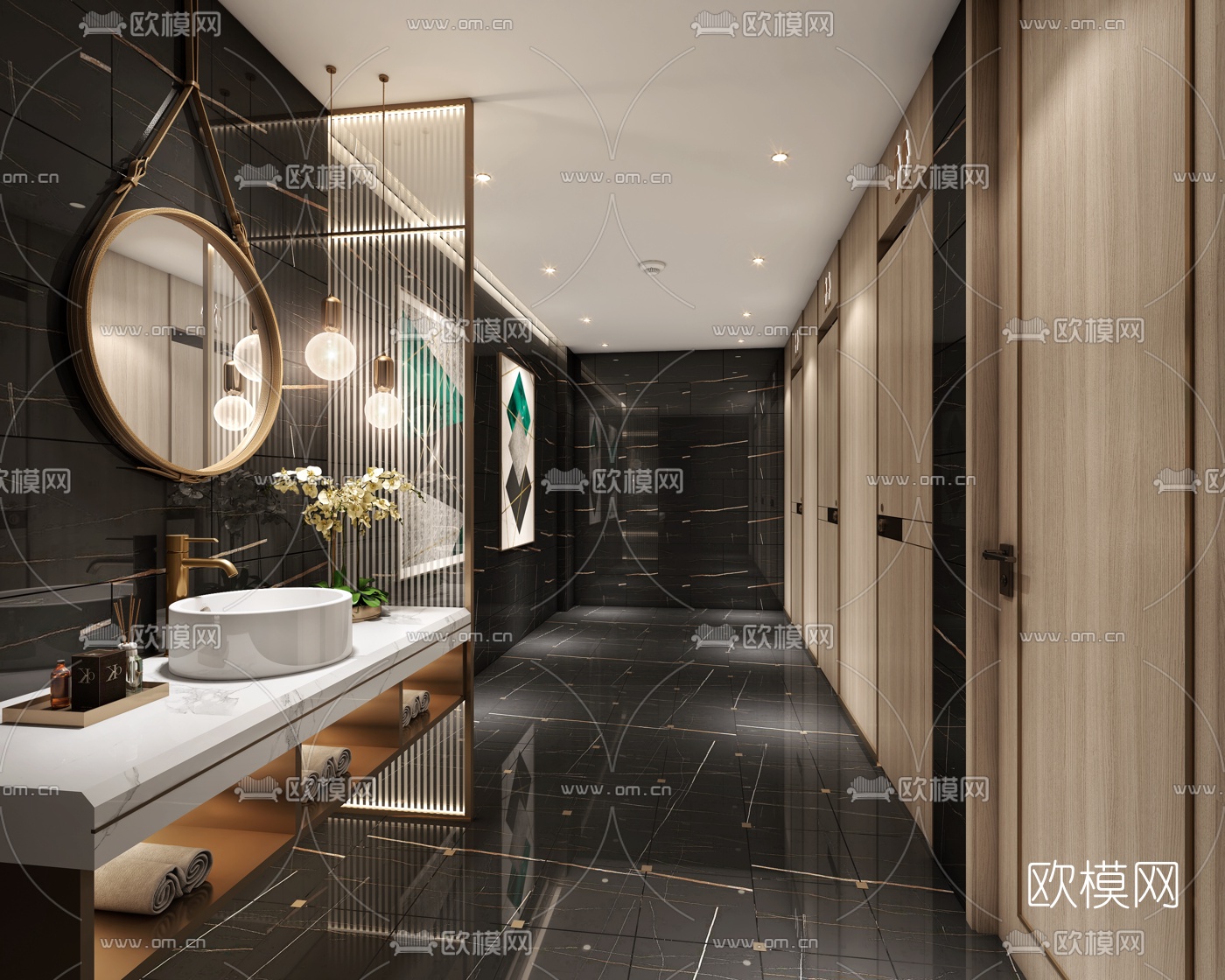 现代轻奢公共卫生间3d模型下载
