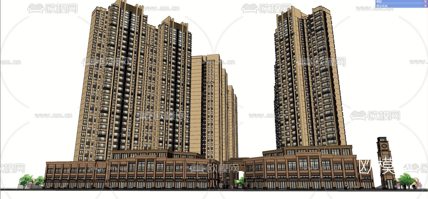 新古典高层住宅外观su模型下载（渲染图1）