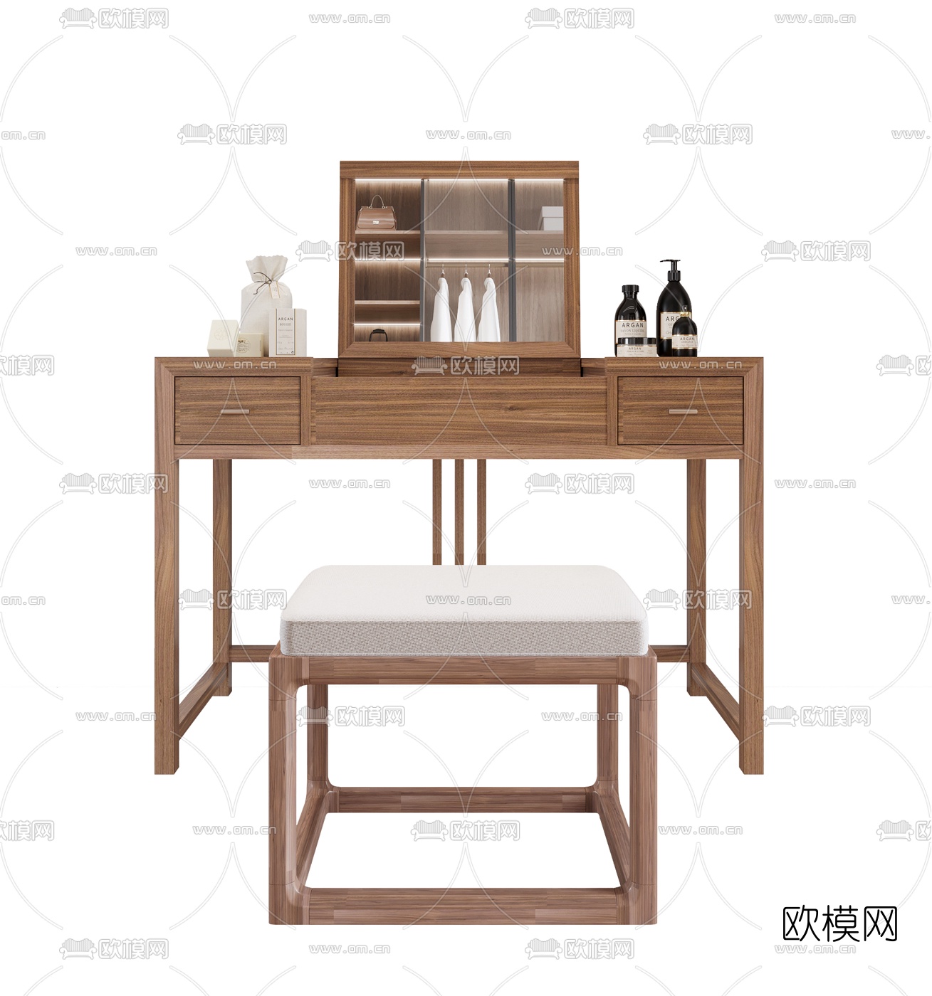 新中式实木梳妆台3d模型