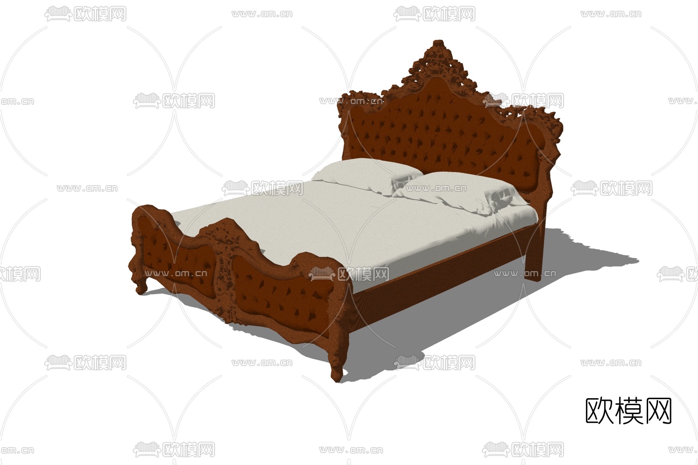 欧式布艺双人床su模型下载