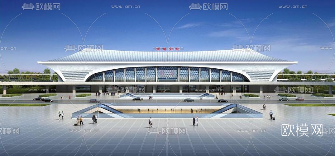 现代高铁站汽车站su模型下载（渲染图3）