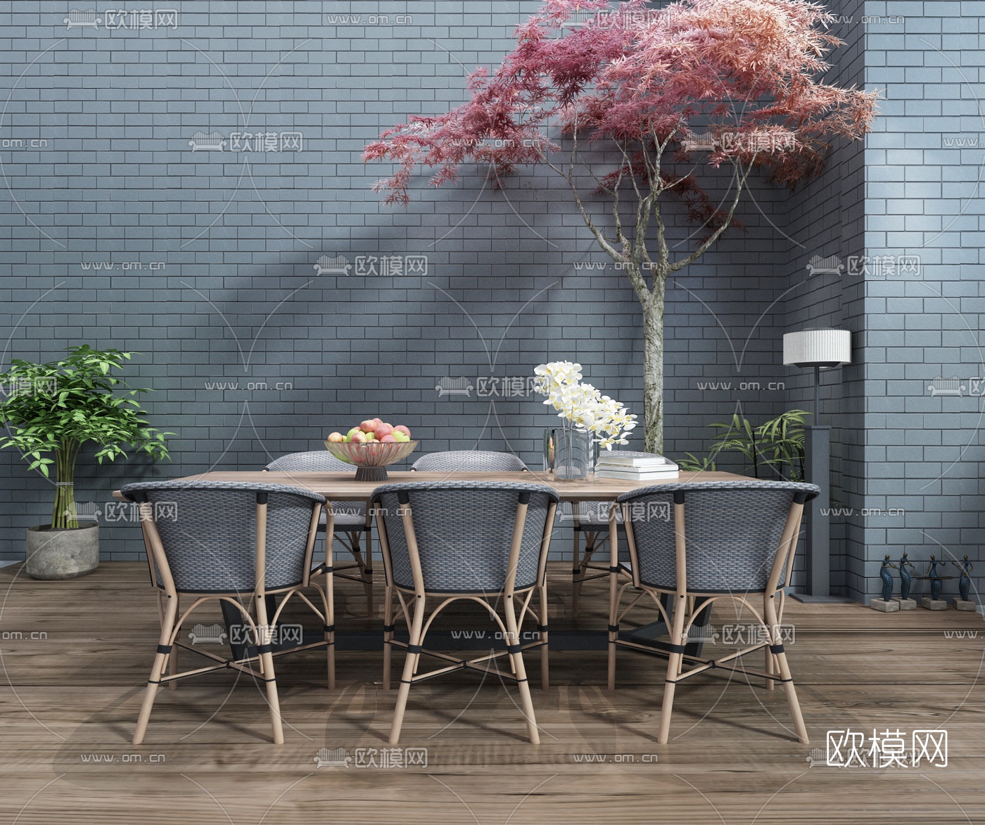 现代藤编户外休闲桌椅3d模型