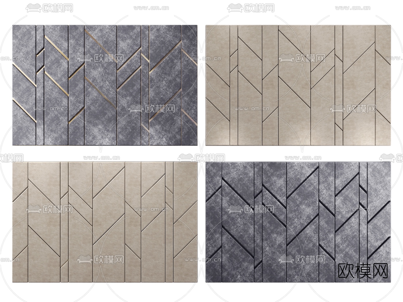 现代硬包背景墙3d模型下载