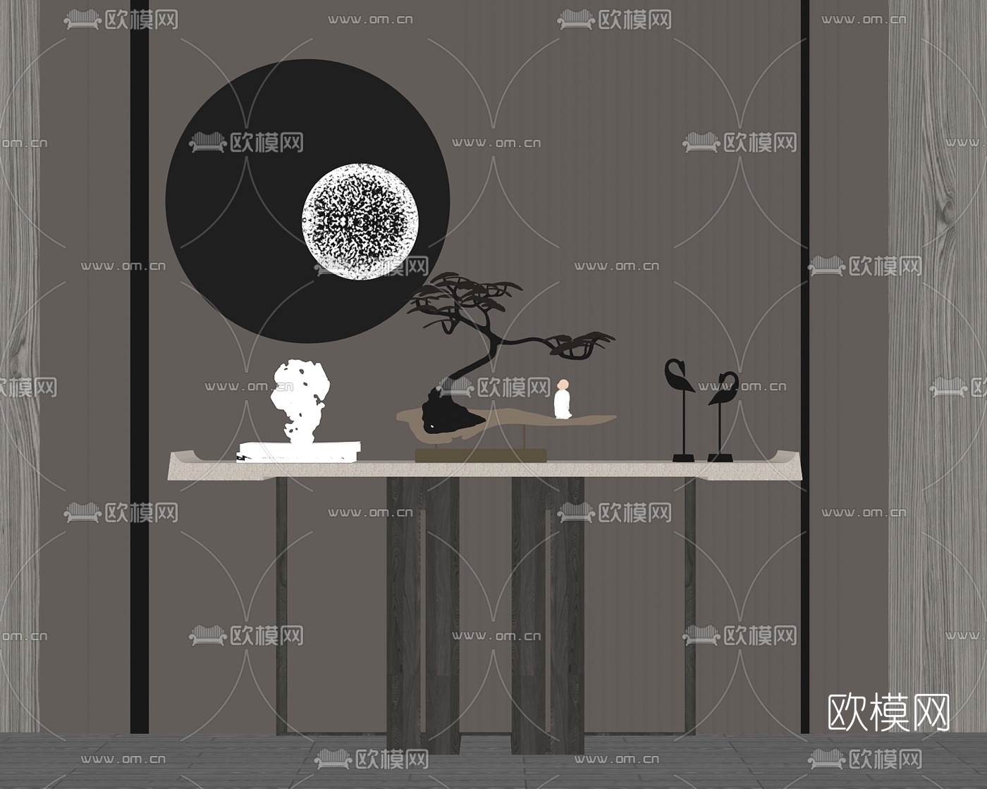 现代轻奢端景条案su模型下载（渲染图2）