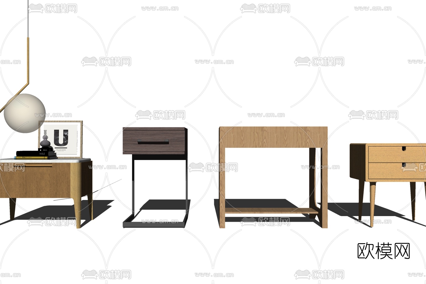 北欧原木床头柜su模型下载