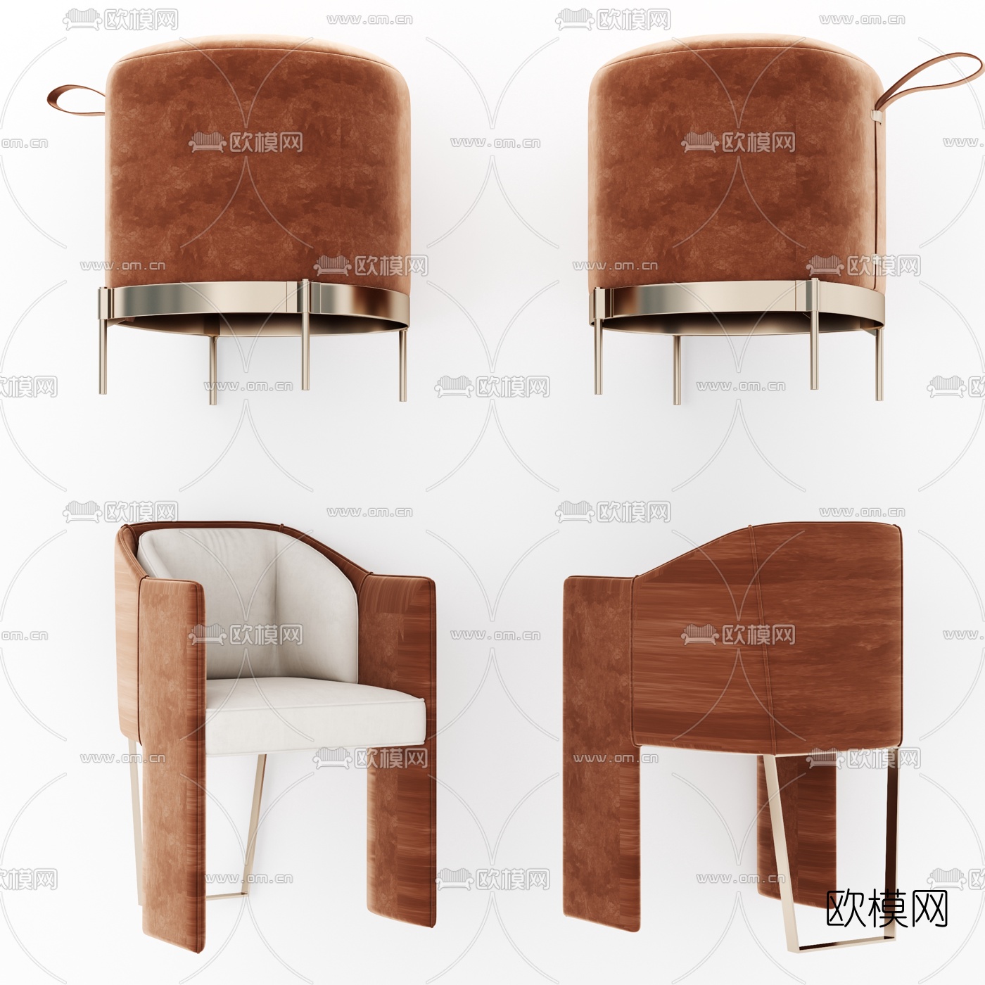 现代轻奢绒布休闲椅3d模型下载