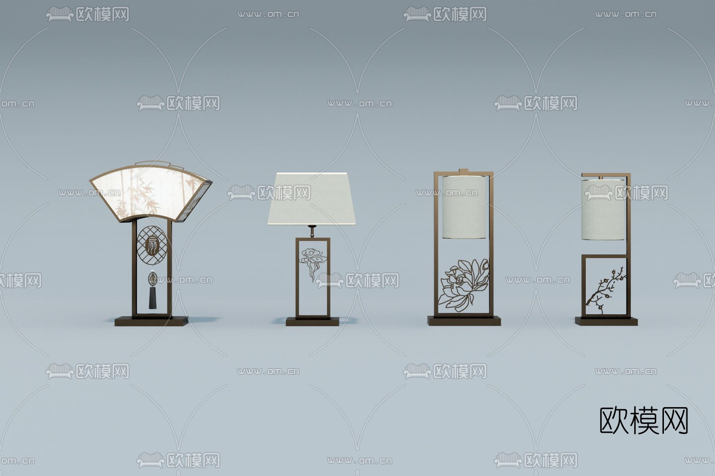 新中式金属台灯su模型下载（渲染图1）