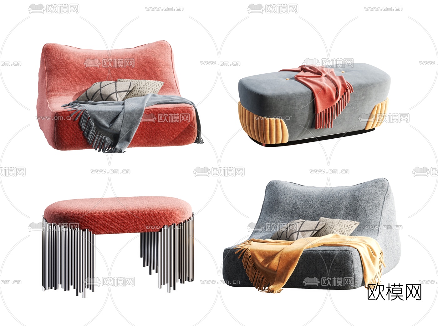 现代布艺懒人沙发沙发凳3d模型下载