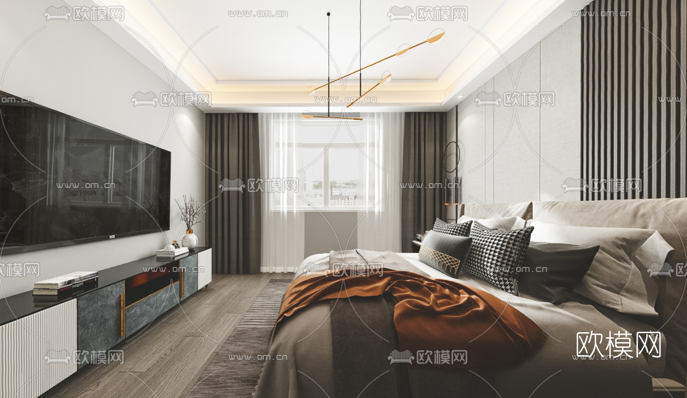 现代主人房卧室cr全景3d模型