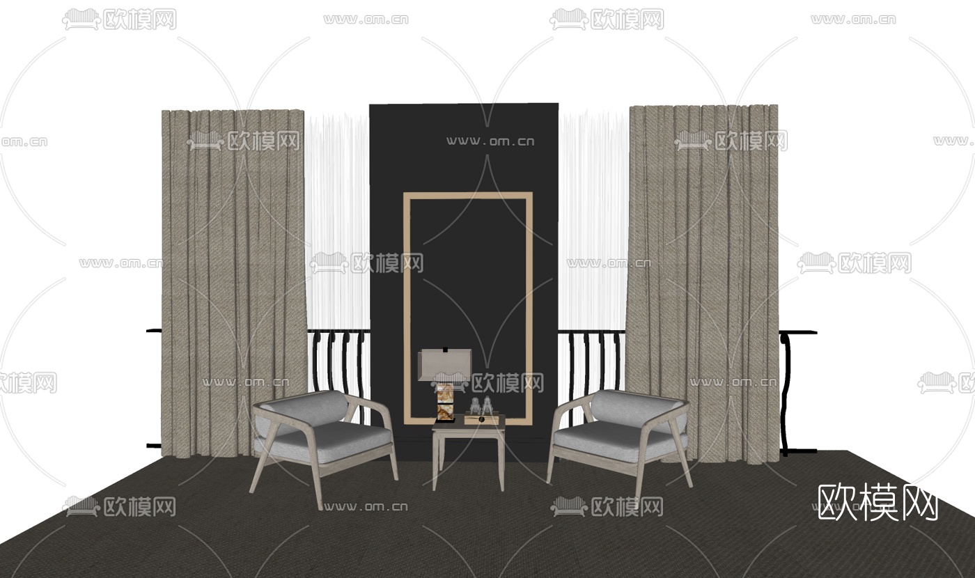 新中式实木休闲椅su模型