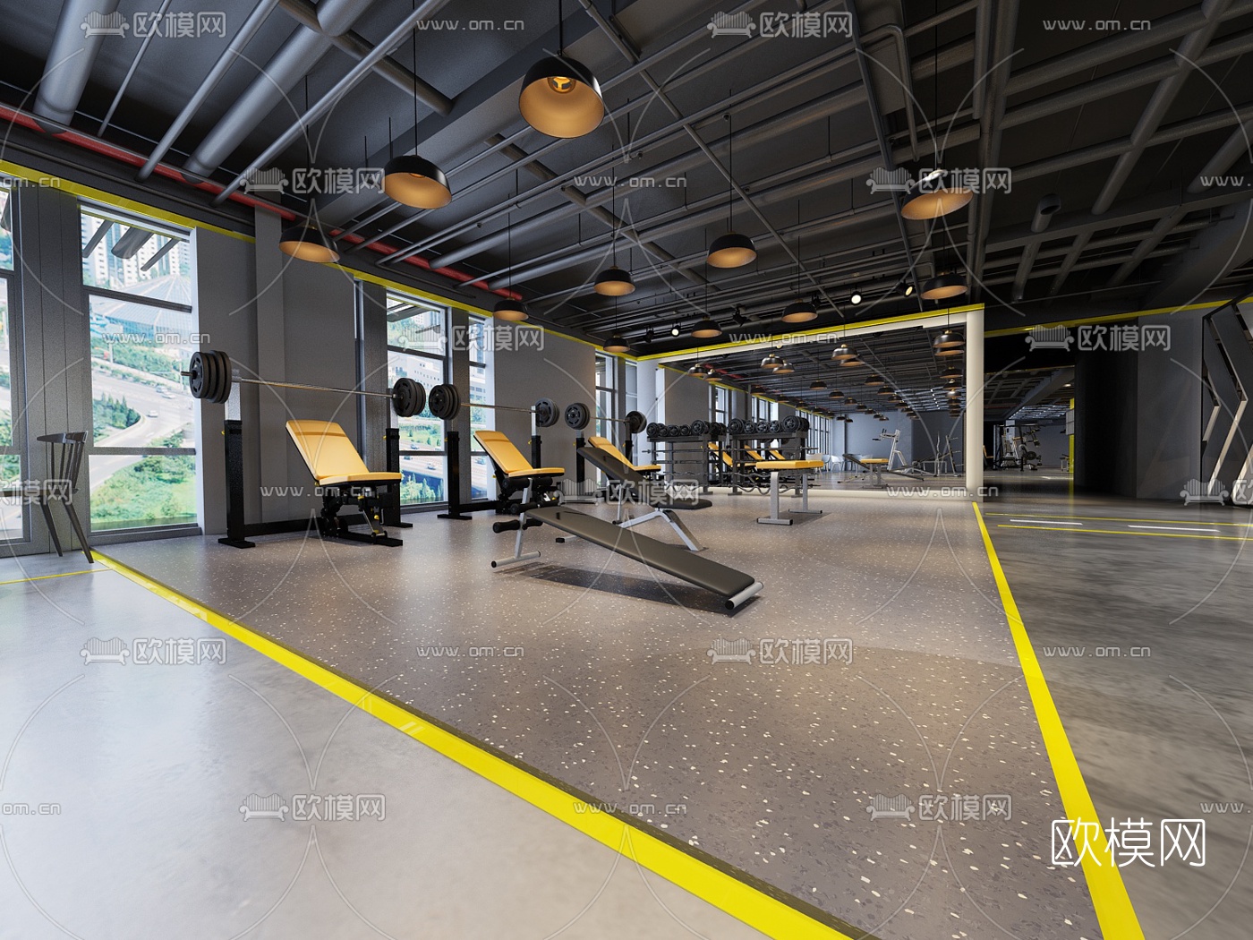 现代活力健身房3d模型下载（渲染图4）