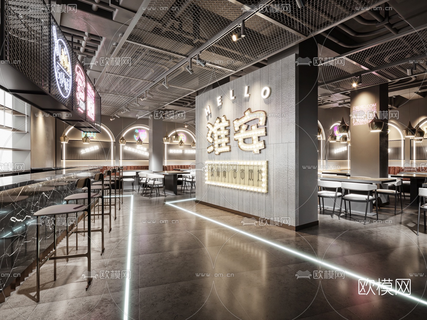 工业风烧烤店3d模型