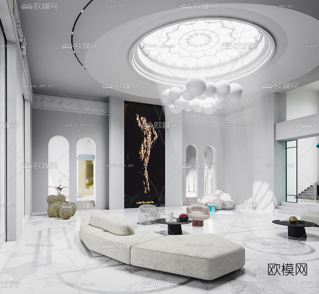 后现代别墅客厅餐厅厨房3d模型