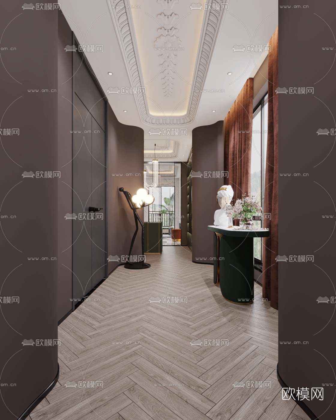 简欧衣帽间卫生间过道3d模型下载（渲染图2）