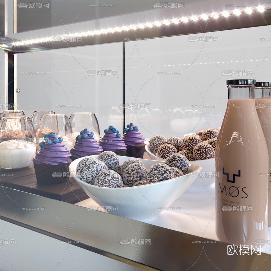 现代蛋糕糕点展柜货柜3d模型下载（渲染图3）