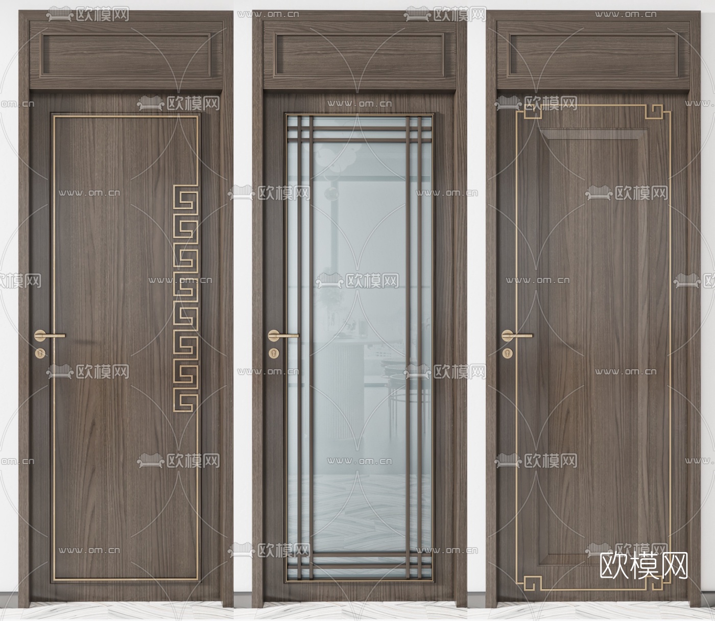 新中式房门厨卫门通顶门3d模型