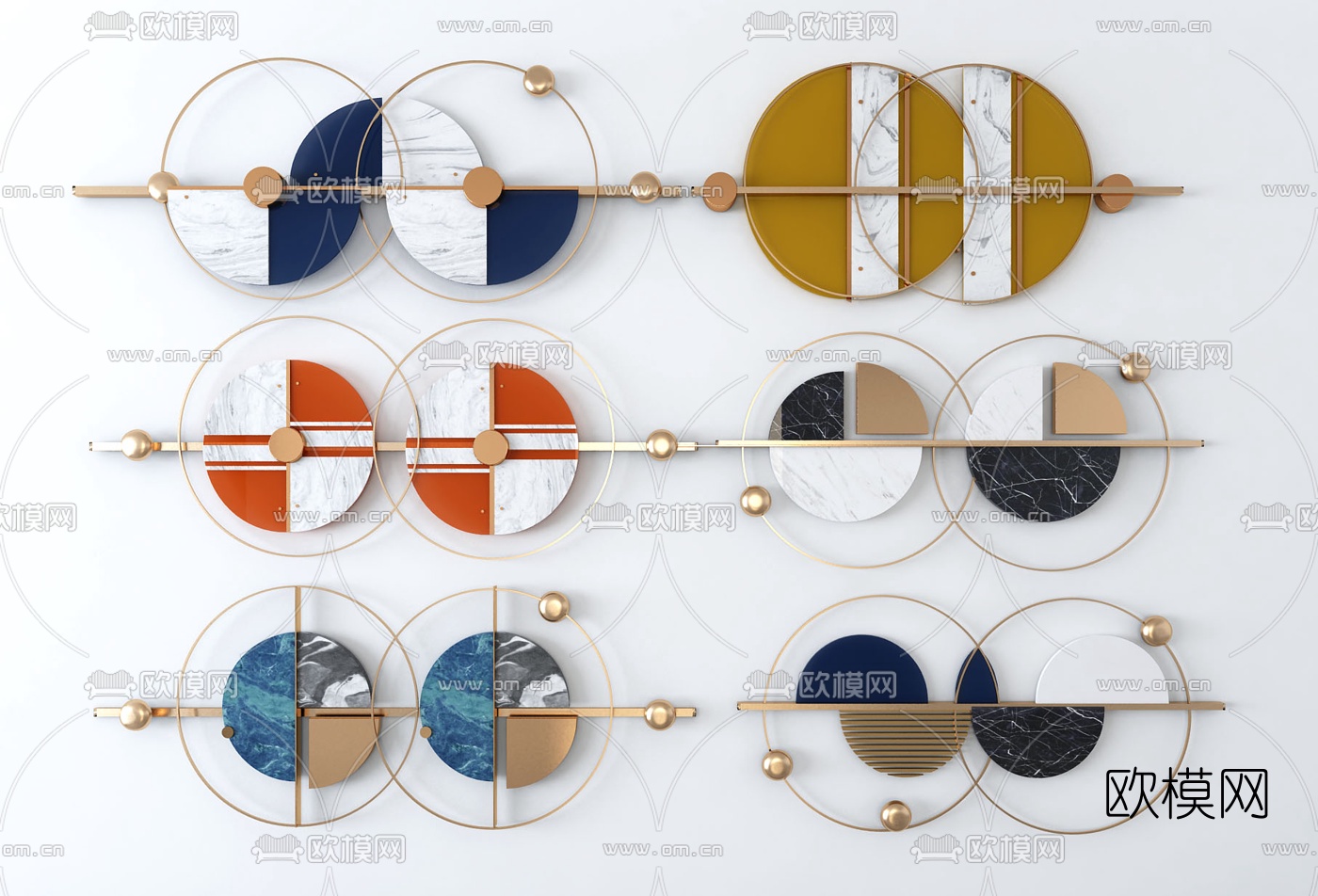 现代圆形金属墙饰3d模型下载