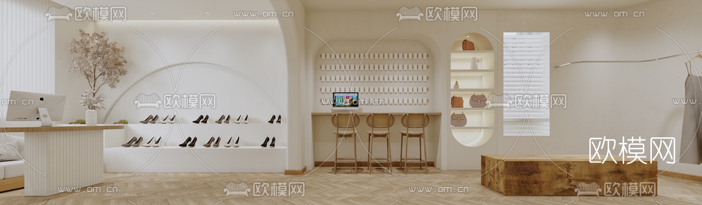 日式侘寂女装服装店3d模型下载（渲染图2）