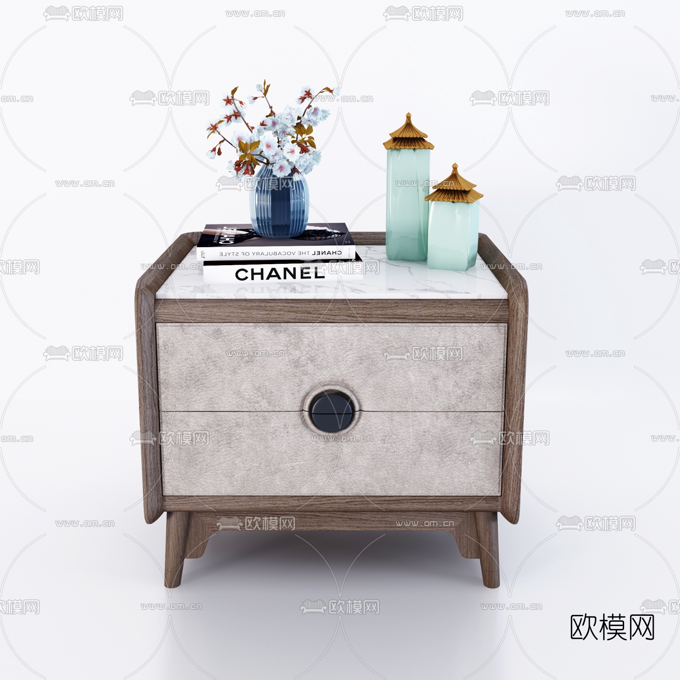 新中式实木床头柜3d模型