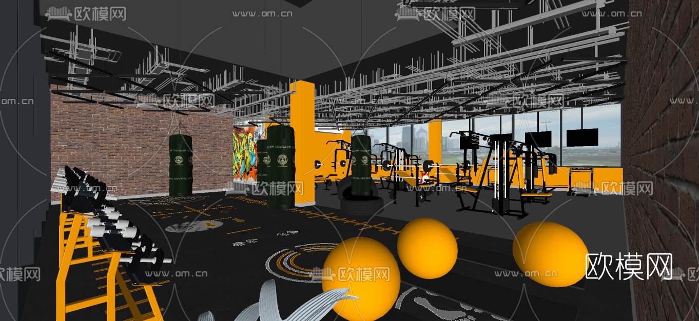 工业风健身房su模型下载（渲染图1）