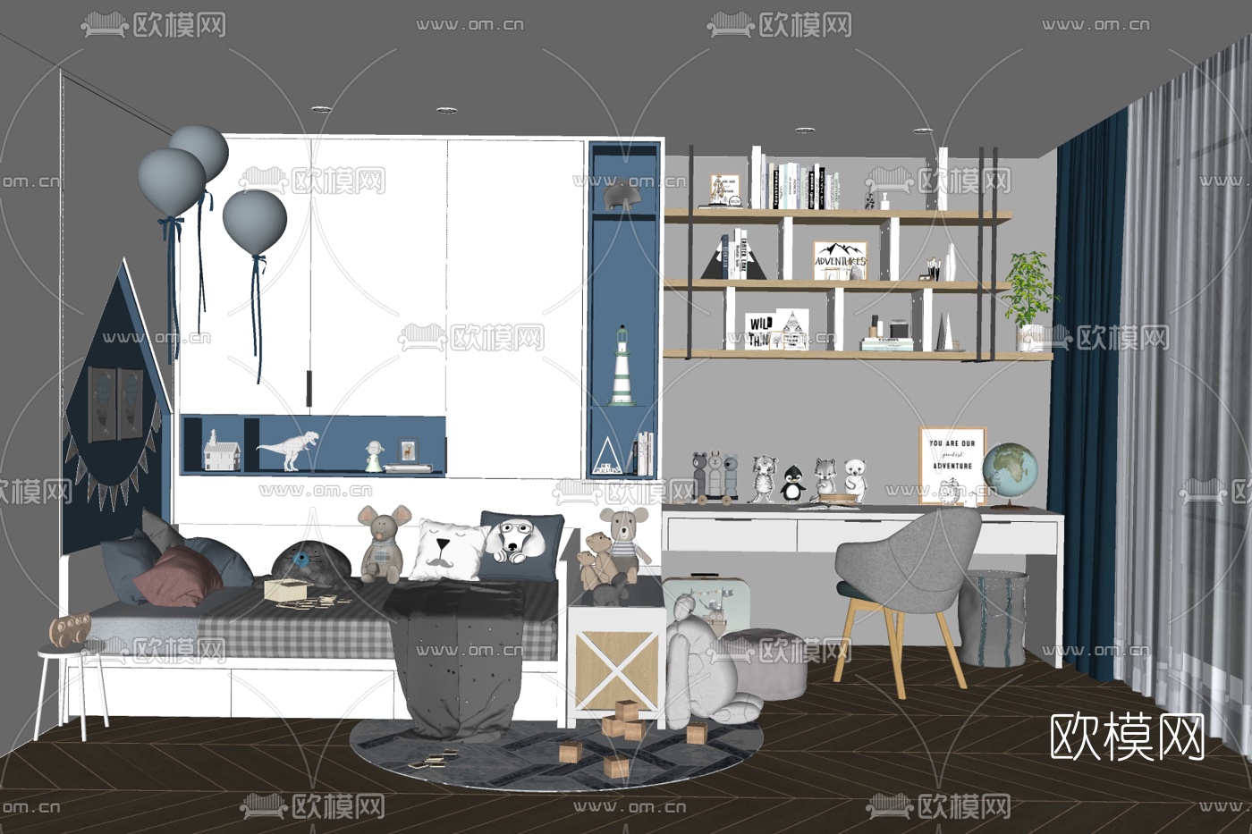 北欧儿童房免费su模型下载