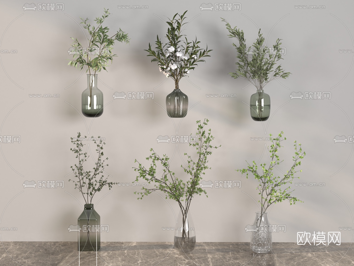 现代水生绿植花瓶3d模型