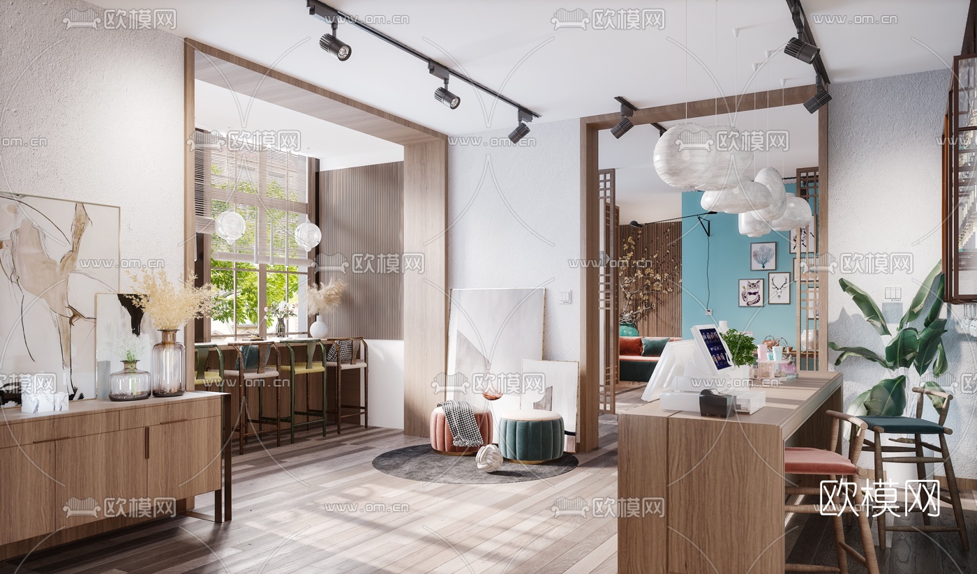 北欧休闲餐厅前台3d模型