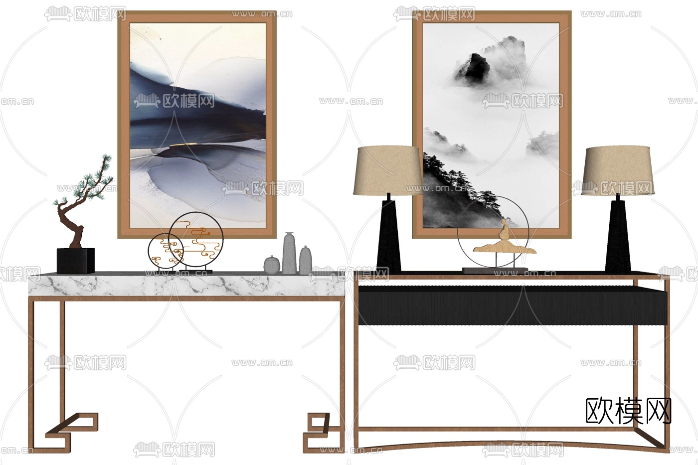 新中式轻奢端景台su模型下载