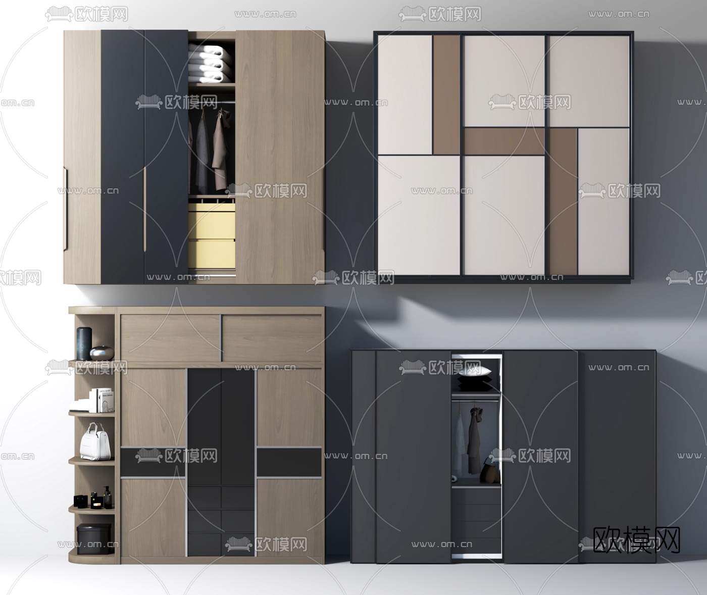 现代实木衣柜su模型下载