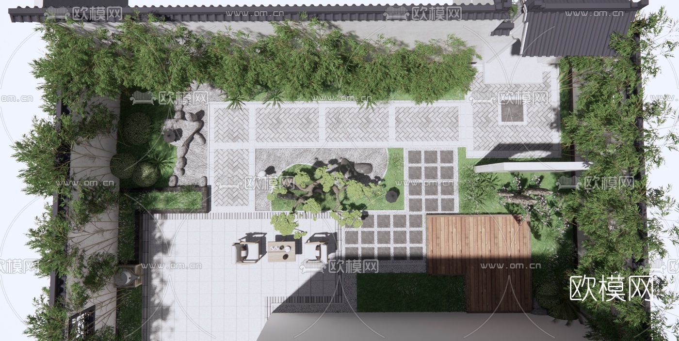 新中式庭院景观su模型下载（渲染图5）