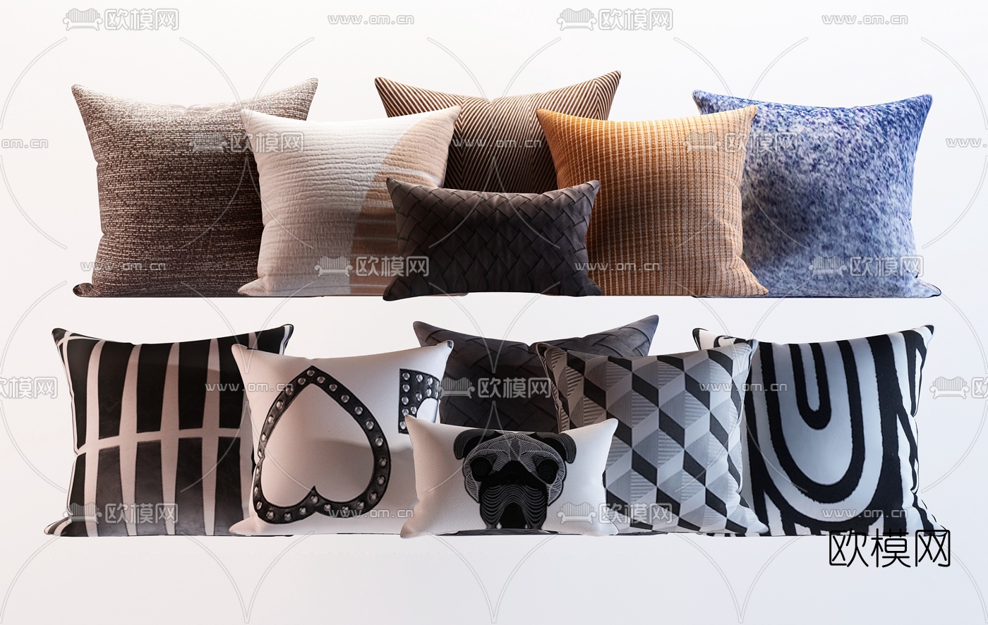 现代布艺抱枕3d模型下载