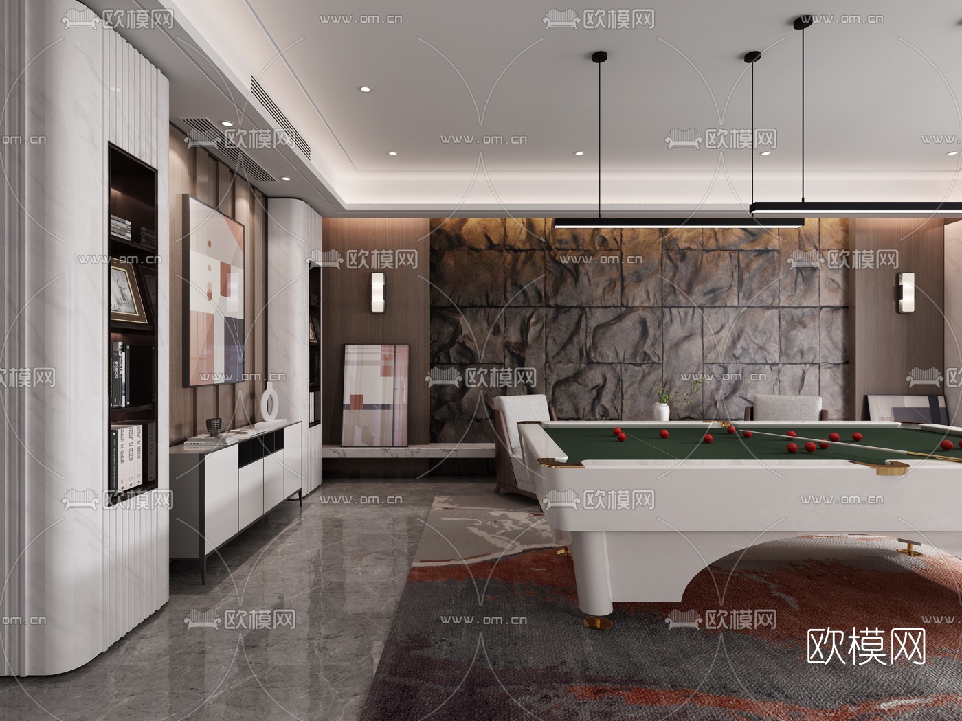 现代台球室3d模型下载（渲染图2）