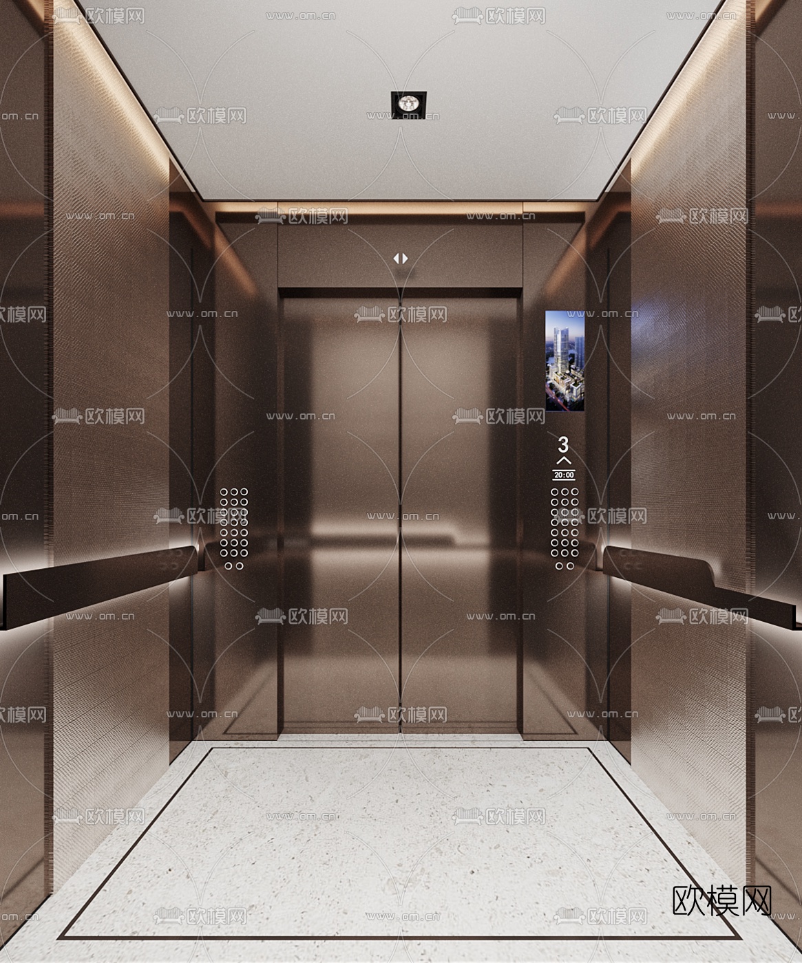 现代电梯轿厢3d模型下载（渲染图1）
