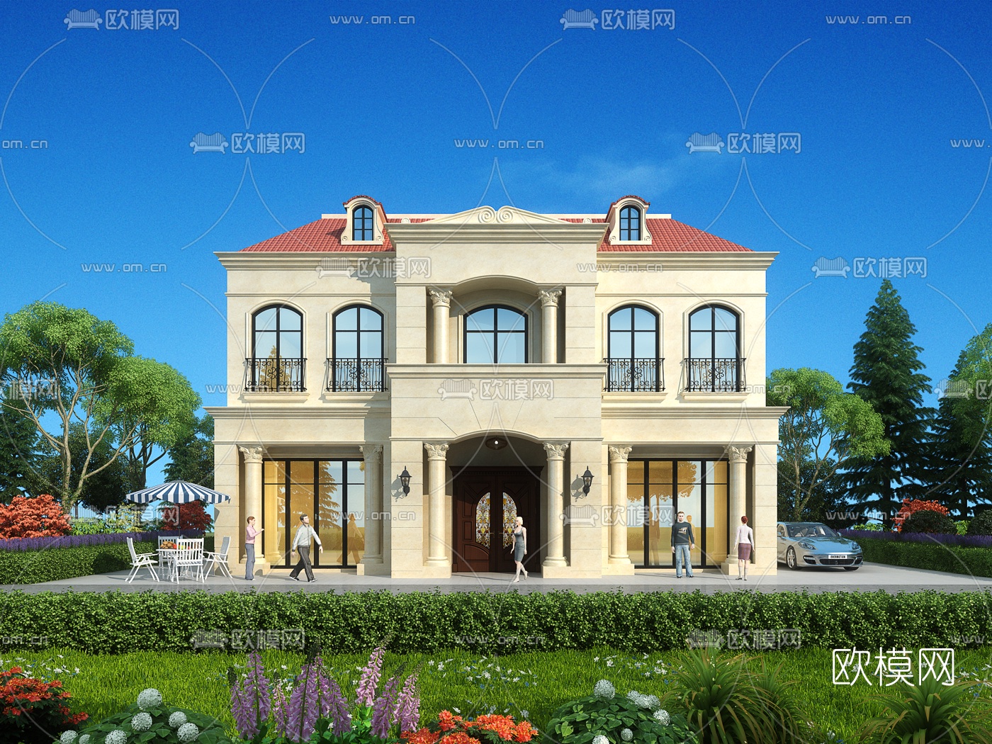 欧式独栋别墅外观3d模型-免费3dmax模型库-欧模网