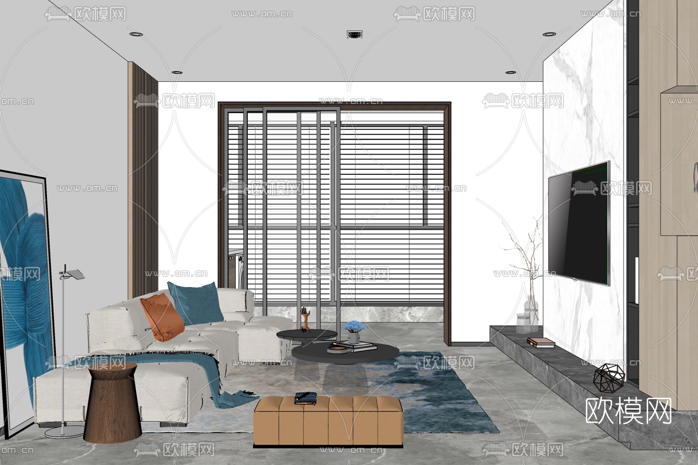 现代简约客厅免费su模型下载_ID10084191_sketchup模型下载-欧模网